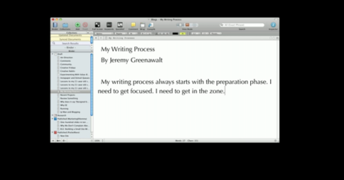 Writing process screenshot